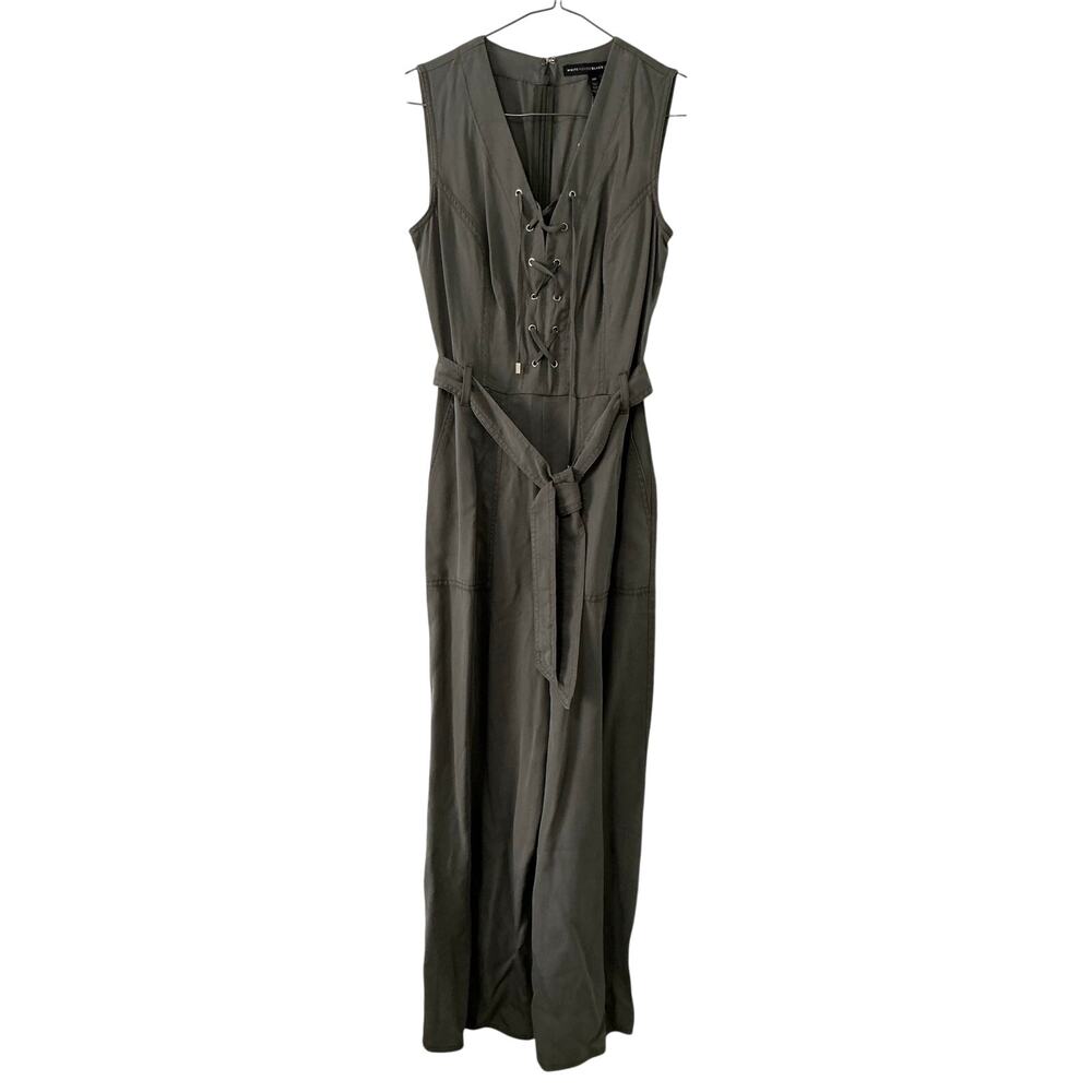 White House Black Market Lace-Up Jumpsuit W/Pockets Lichen